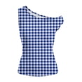 thumbnail image 4 of HappyYEE One Shoulder Tank Tops for Women Plaid Casual Sleeveless Tops Summer Lightweight Soft Slim Fits Tanks,Blue,XXL, 4 of 6