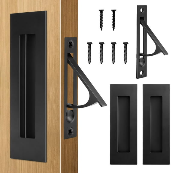 HBL' Pocket Door Hardware Set – 2 Recessed Flush Finger Pulls & 1 Edge Pull, Made of 304 Stainless Steel, Template Included, Black.