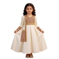 thumbnail image 2 of Wuxian Child Girls Long Sleeve Dresses Traditional Flower Plaid Graphic Embroider Round Neck High Waist Pleated A-Line Long Dress Fashionable Party Birthday Breathable Cozy Dailywear,Beige,3-4 Years, 2 of 9