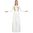 thumbnail image 3 of Aislor Womens Liturgical Worship Praise Dance Dress Long Sleeve Overlays Tunic with Wide Leg Baggy Pants Set White XXL, 3 of 7