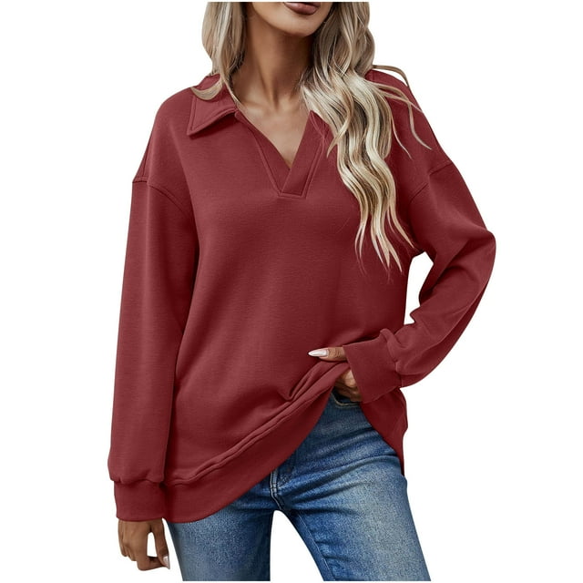 Sweat à Manches Longues Thermique pour Femmes avec Col en V Couleurs Unies