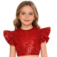 thumbnail image 3 of iiniim Girls Sparkle Sequin Dance Shirt Ruffle Sleeveless Crop Top For Jazz Hip-hop Stage Performance Red 12, 3 of 7