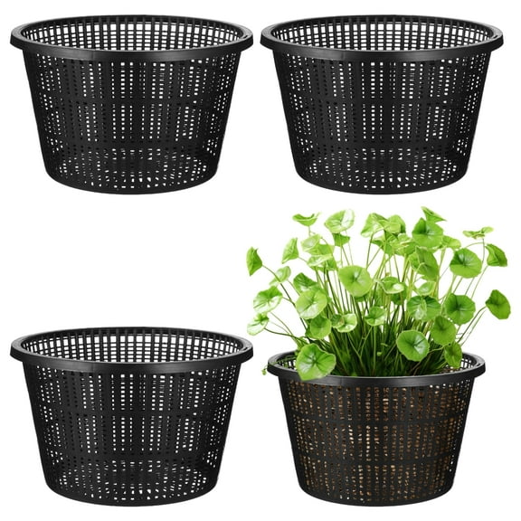 4 Pcs Hydroponic Baskets, 8.3" Large Aquatic Plant Mesh Net Pots, Plastic Garden Slotted Baskets, Hydroponic Pots for Nursery, Black Orchid Planter Pots for Indoor Outdoor Growing
