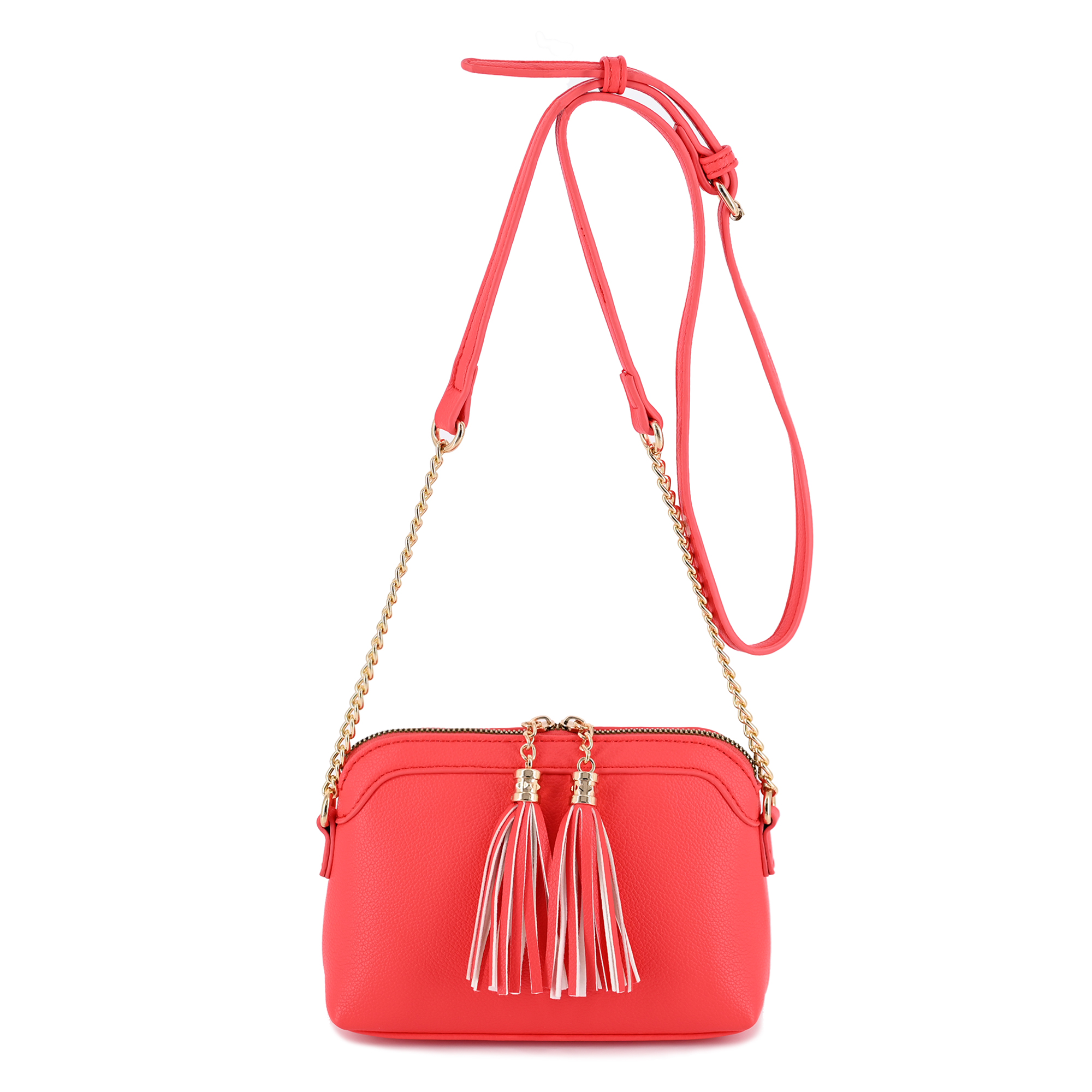 V+BENIE Two Tassel Small Crossbody Bag with Chain Strap Cell Phone Wallet Purses Handbag for