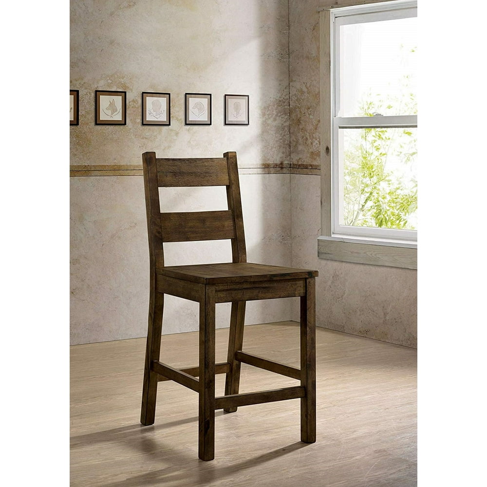 Rustic Style Solid Wood Counter Height Side Chair, Rustic Oak, Pack of