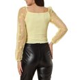 thumbnail image 3 of INSPIRAR CHIC Blusa Casual de Cuello Cuadrado para Mujeres con Estampado de Estrellas, Manga Larga de Malla Transparente, Texturizada, Corte Corto, Amarillo, Talla S, 3 of 5