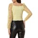 thumbnail image 3 of INSPIRAR CHIC Blusa Casual de Cuello Cuadrado para Mujeres con Estampado de Estrellas, Manga Larga de Malla Transparente, Texturizada, Corte Corto, Amarillo, Talla S, 3 of 5