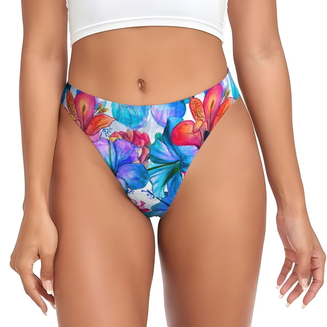 Fotbe Bright Flowers Tanga Sin Costuras para Mujer con Estampado – Panties Invisibles, Transpirables y Cómodos para Uso Diario-Medium
