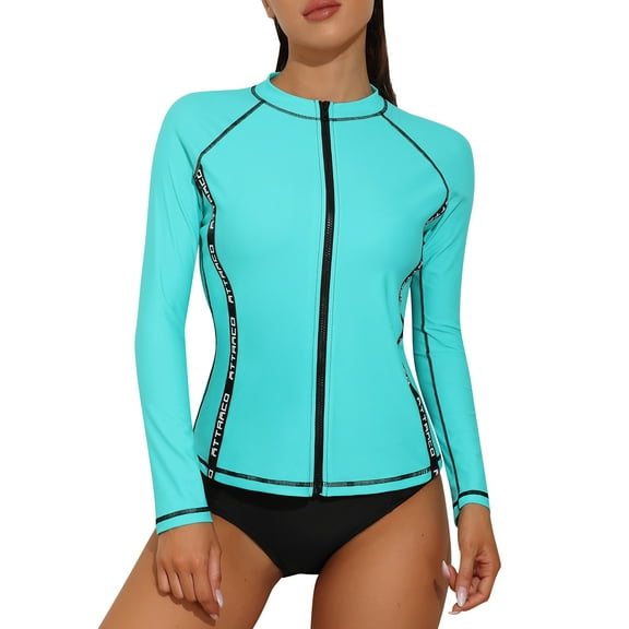 Rash Guard for Women Long Sleeve Zipper Front Swim Shirt UPF 50