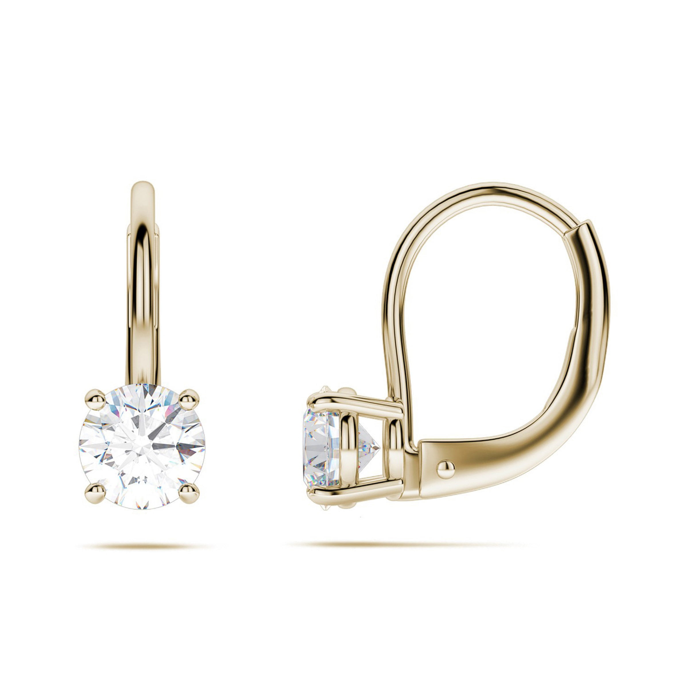 1.50 CT BRILLIANT ROUND CUT Simulated Diamond CZ Solitaire DROP DANGLE  LEVERBACK EARRINGS 14K Yellow GOLD