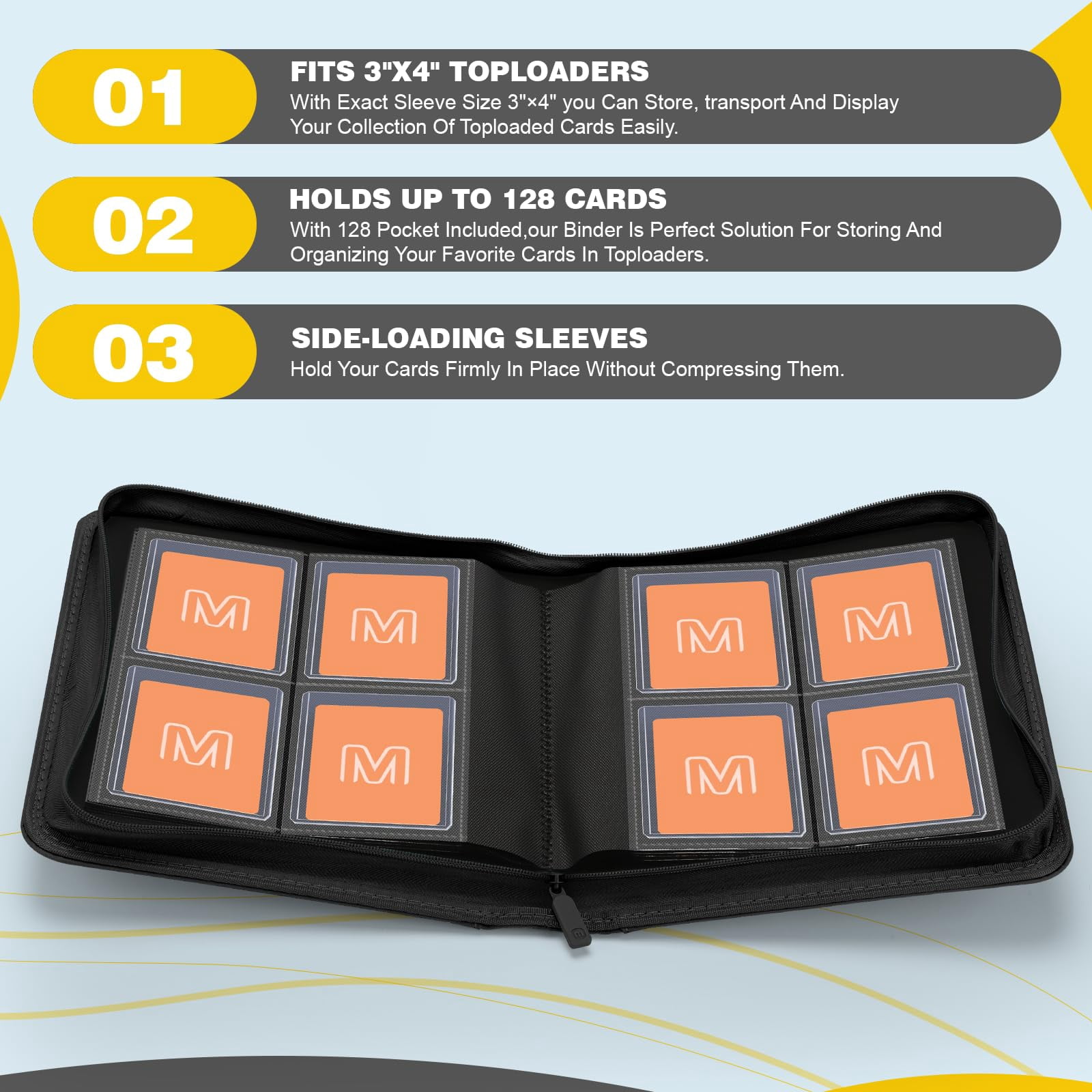 Toploader Binder 4-pocket Side Load Trading Card Album  Holds 128 Cards With Double-sided Pockets For Mtg Sports Top Loader Storage