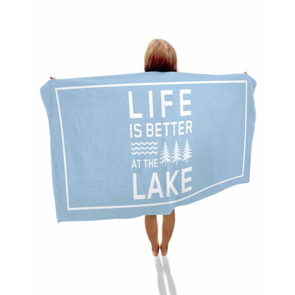 Blue Beach Towels Oversized Super Absorbent, Mountain Forest Tree Life Is Better at The Lake Lightweight Bath Towel Quick Dry Sets For Bathroom/Pool/Rv Camping/Beach Play/Gym Room/Picnic 31"x62"