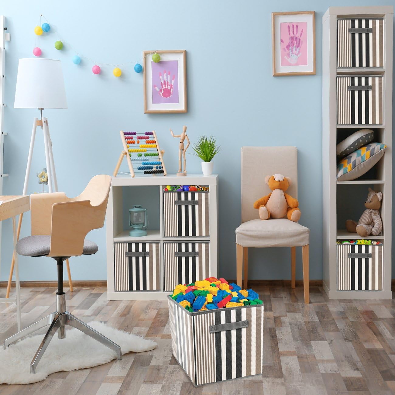 Sorbus Foldable Storage Cube Basket Bin, 6 Pack, Vertical Stripe Line Pattern