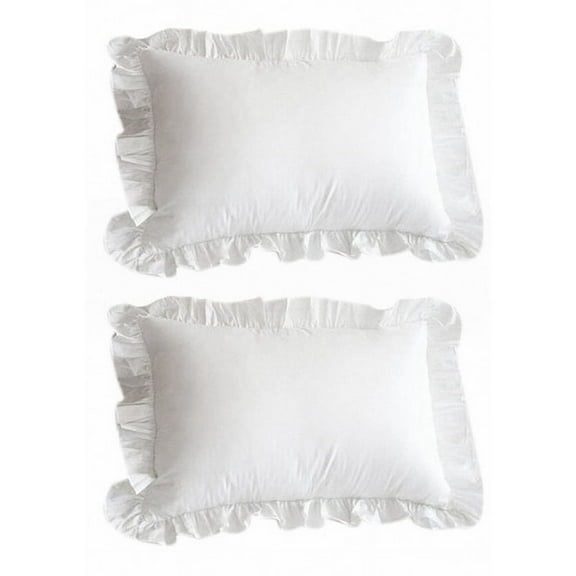 2X 100% Cotton Ruffle Pillowcase Ruffled Pillow Cover White Pillow Case