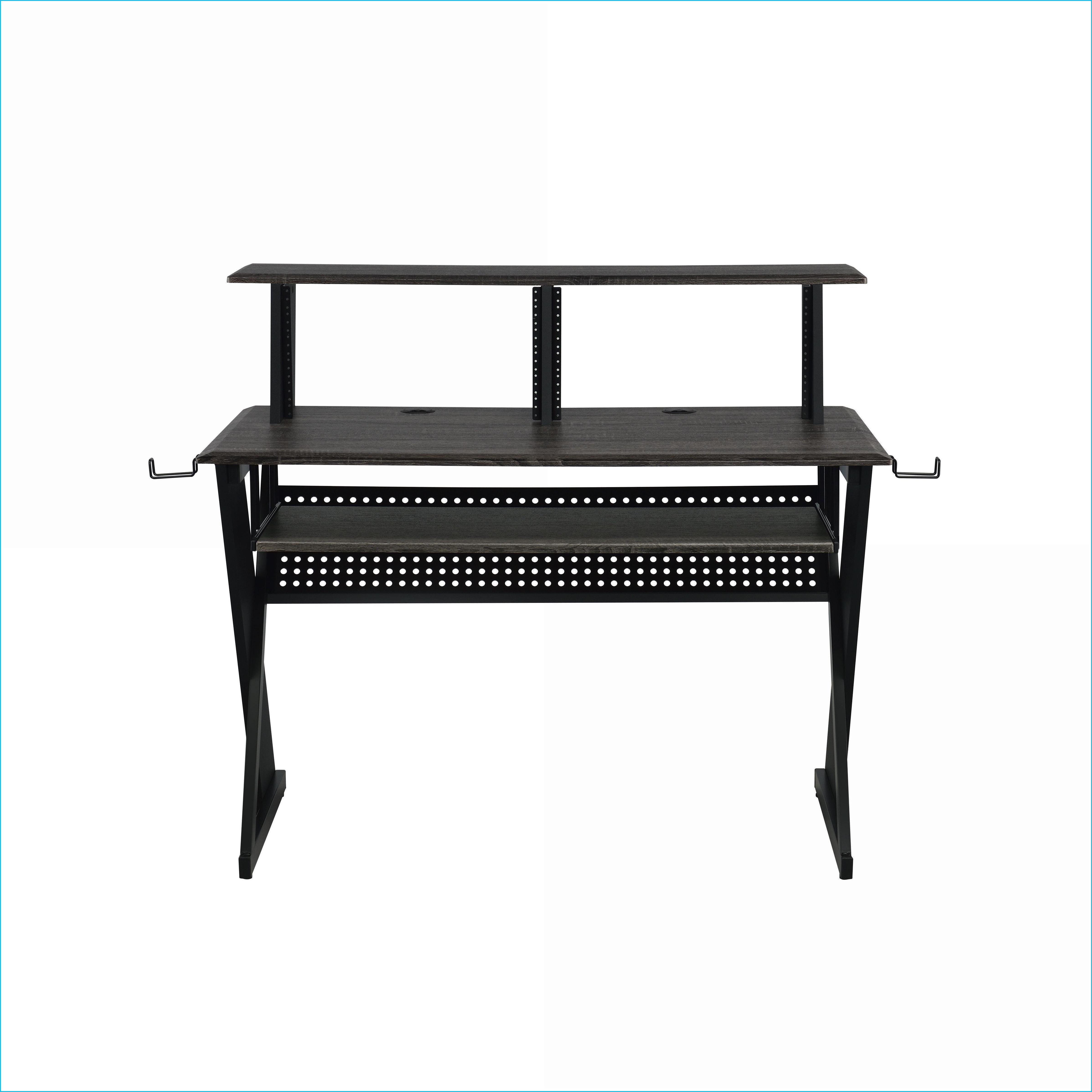 Music Desk with Keyboard Tray, Earphone Rack & Cord Management | 47"W Black | Metal & MDF