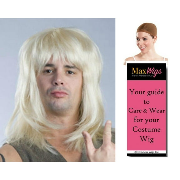 80s Rocker Metal Band Color Black - Enigma Wigs Garth Waynes World Hair Hard Rock 1980s Men's Bundle with Wig Cap, MaxWigs Costume Wig Care Guide