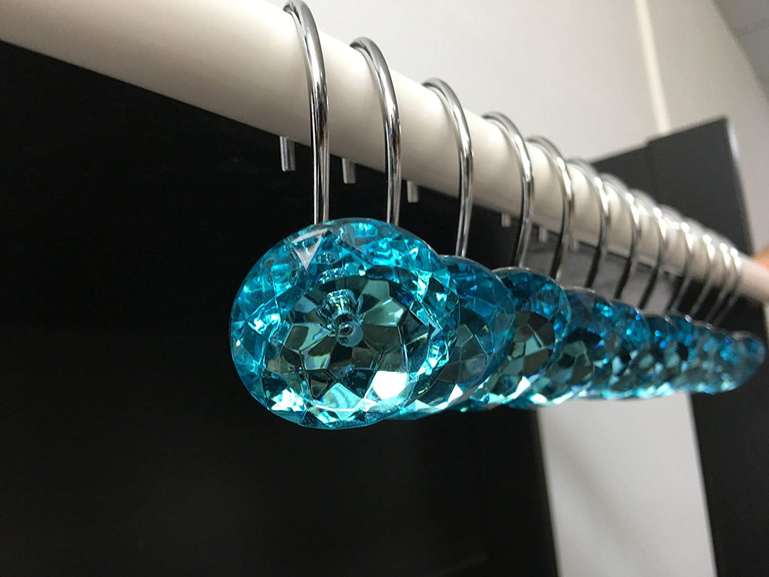 Xshelley Acrylic Diamond Shower Curtain Hooks Rings Cute Crystal Gems Bling Rhinestones Bath Bathroom Access