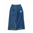 thumbnail image 1 of Pantalones vaqueros unisex estilo hip-hop gótico urbano de talle alto y corte holgado con diseños rasgados y bordados for hombre y mujer, 1 of 4