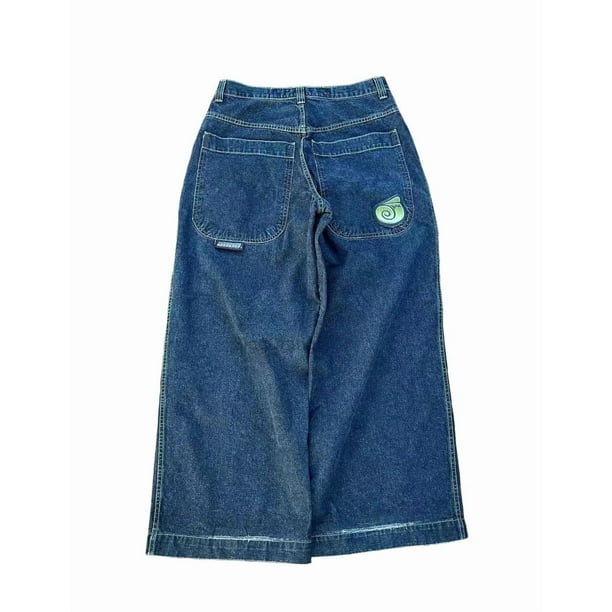 Pantalones vaqueros unisex estilo hip-hop gótico urbano de talle alto y corte holgado con diseños rasgados y bordados for hombre y mujer
