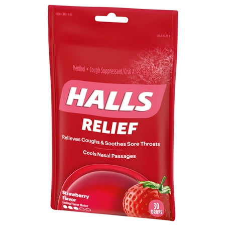 HALLS Relief Strawberry Cough Drops, 30 Drops