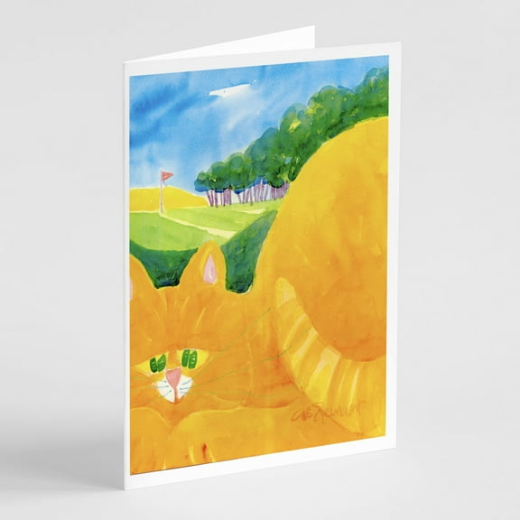 Big Orange Tabby Cat on the Golf Course Greeting Cards and Envelopes Pack of 8