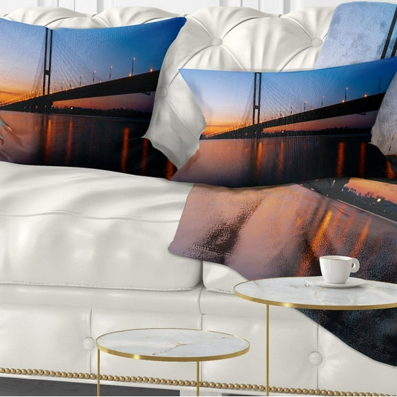 Designart Southern Bridge Panorama in Kiev - Cityscape Throw Pillow - 12x20