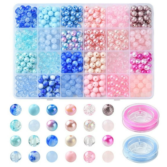 DIY Candy Color Bracelet Making Kit Including Acrylic Round Beads Elastic Thread Mixed Color 7.5~8x7~7.5mm Hole: 1.8~2mm 600Pcs/set