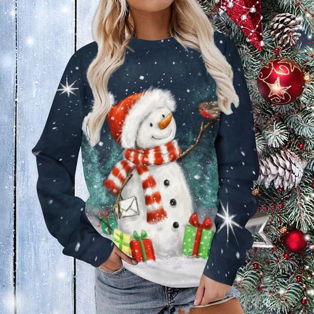 ICHUANYI Liquidación Mujer Manga Larga Casual Navidad Impresión Cuello Redondo Pullover Sudadera Túnica Tops ICHUANYI WER2023082202953