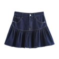 thumbnail image 2 of HH TRAF Falda corta plisada ancha de verano para mujer, falda vaquera de estilo callejero con bolsillos y botones de cintura alta a la moda para mujer, 2 of 4