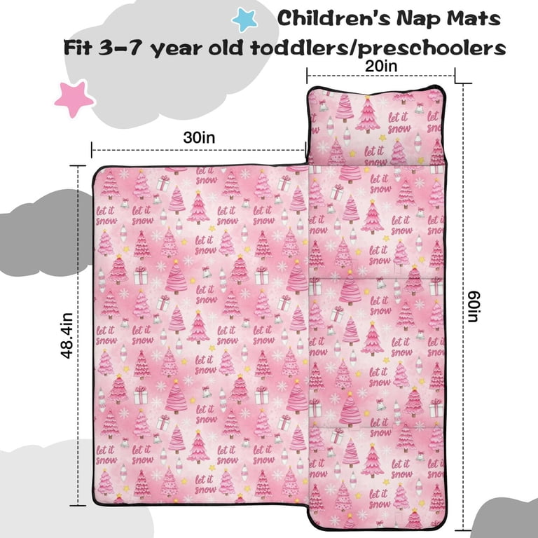 Pink Christmas Tree Pattern Kids Nap Mat, Daycare Sleep Mat with Handle ...