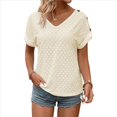 thumbnail image 1 of Camiseta con Bordado de Ojales para Mujer, Blusa Informal de Verano con Cuello en V, Blusa Holgada A , Color Albaricoque XXL, 1 of 8