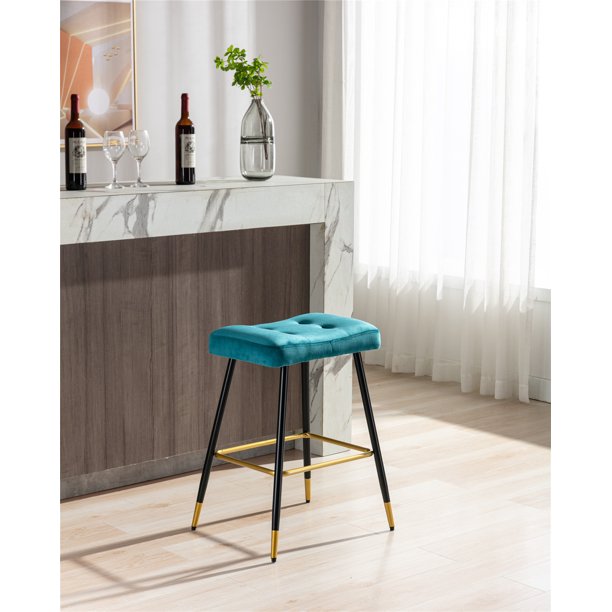 Velvet Bar Stool, Counter Height Dining Chairs with Footrest, Backless