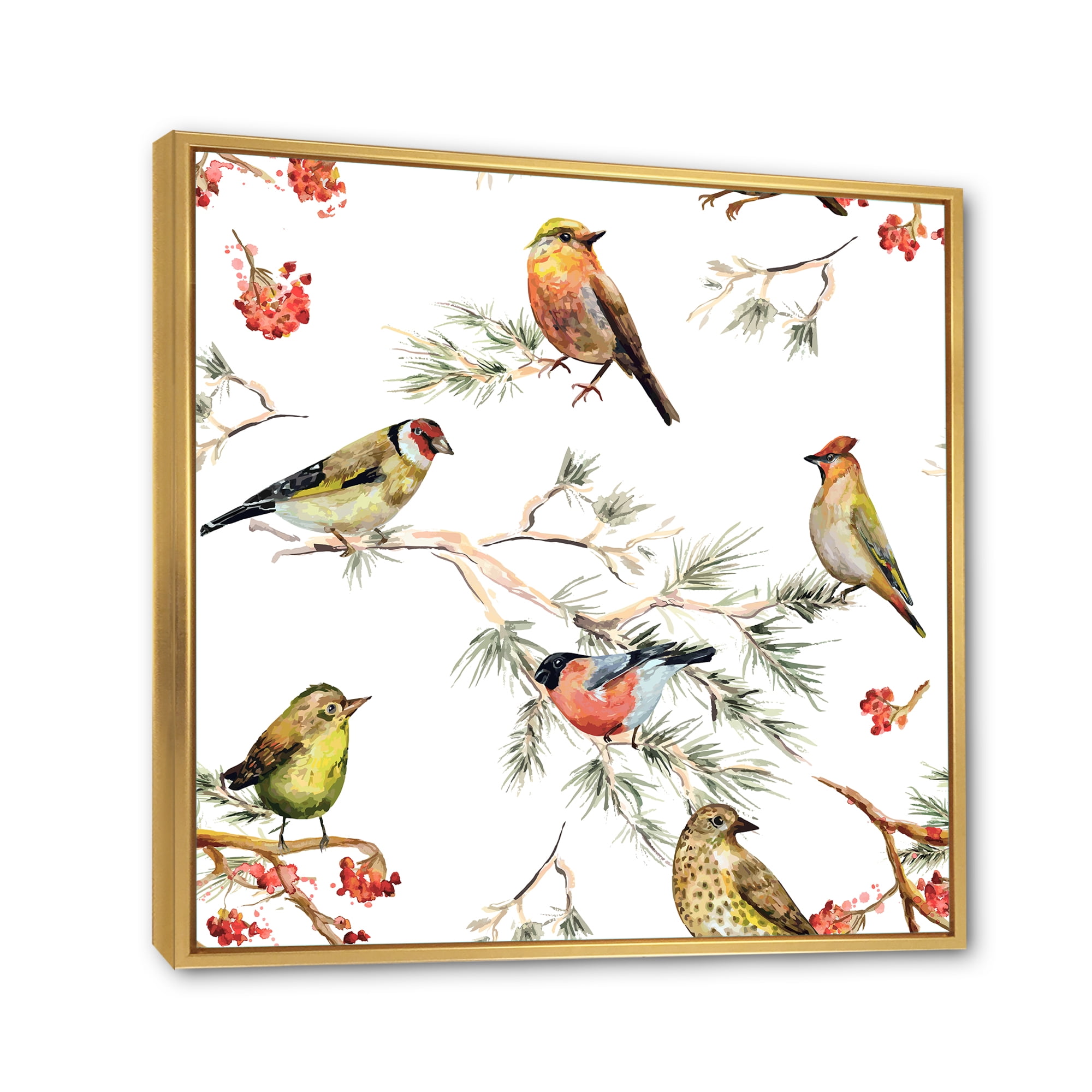 Designart 'Forest Birds Sitting On Branches' Traditional Framed Canvas Wall Art Print