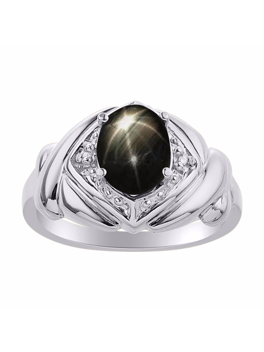 Color Stone Birthstone Ring Diamond /& Black Star Sapphire Ring Set In Sterling Silver XO Hugs /& Kisses