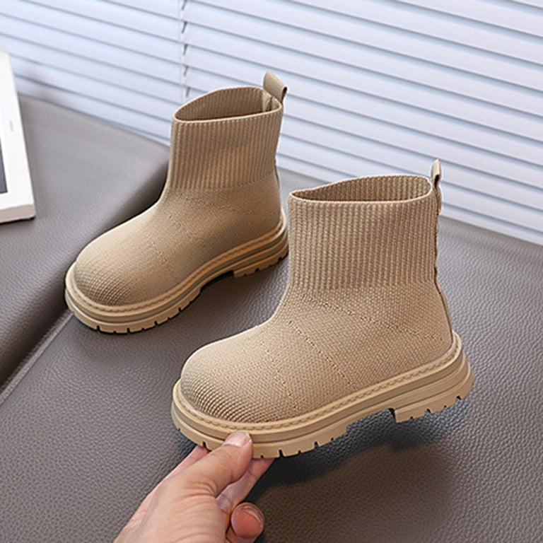 Miluxas Girl Boots Kids Ankle Boots Solid Color Knit Warm Side