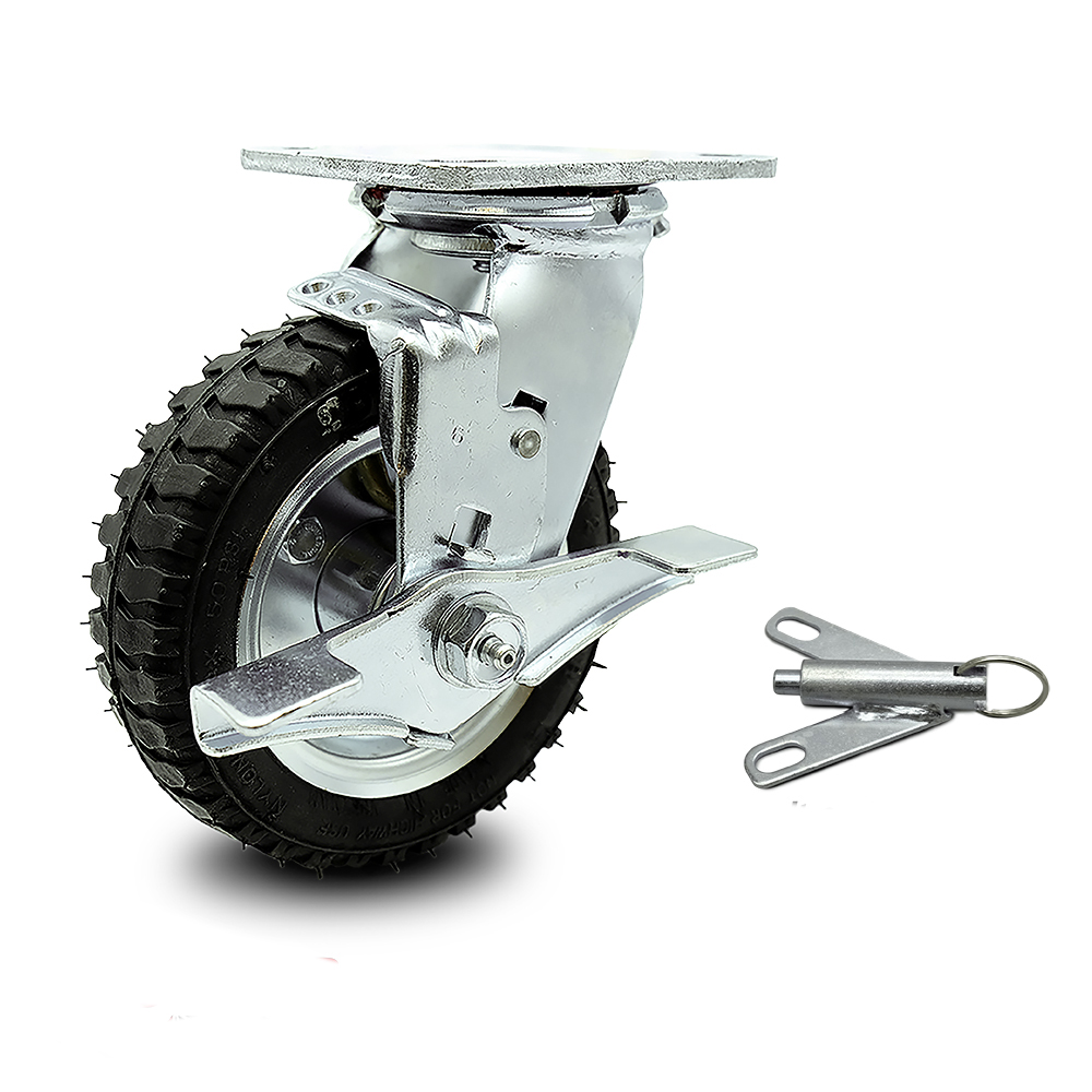 6" Pneumatic Swivel Caster with Brake and BoltOn Swivel Lock Black