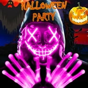 Halloween LED Mask Light Up Gloves, Scary Mask Halloween Costume Cosplay Party for Adults Kids