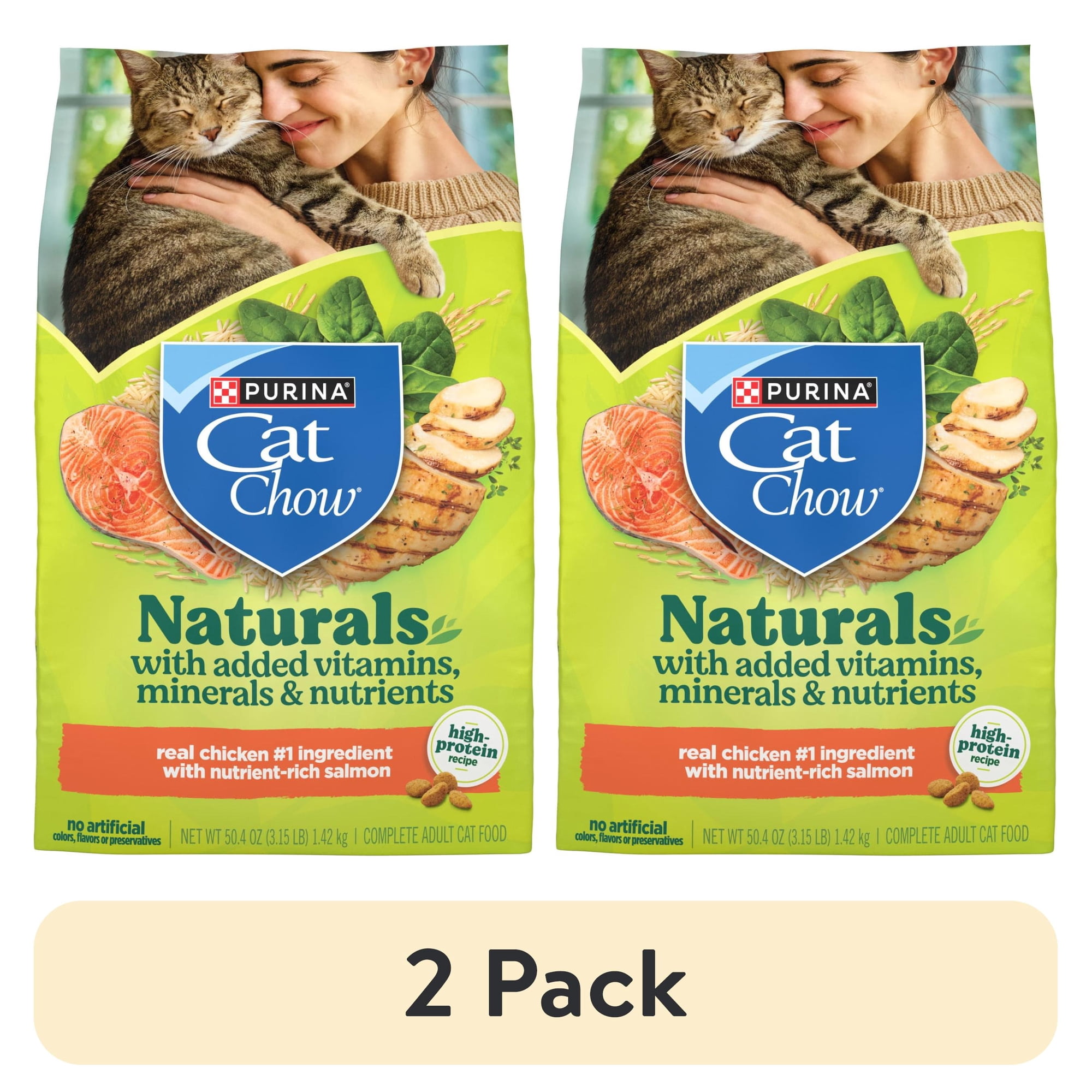 (2 pack) Purina Cat Chow Naturals Chicken Flavor Dry Cat Food, 3.15 lb Bag, 4 Pack
