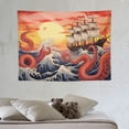 thumbnail image 4 of ONETECH Japanese Anime Tapestry Wall Hanging, Sea Monster Octopus Sailboat Japan Wave Cherry Blossoms Sunset Sailboat Wall Tapestries, Asian Cool Tapestry for Boys Guys Girls Bedroom Home Dorm, 4 of 7
