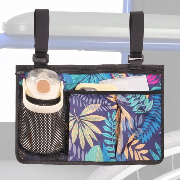 Wheelchair Side Bag, Wheelchairs Armrest Storage Pouch with Multiple Pockets, Durable Wheelchair Bags to Hang on Side for Most Wheelchairs, Walkers & Rollators(Flower)