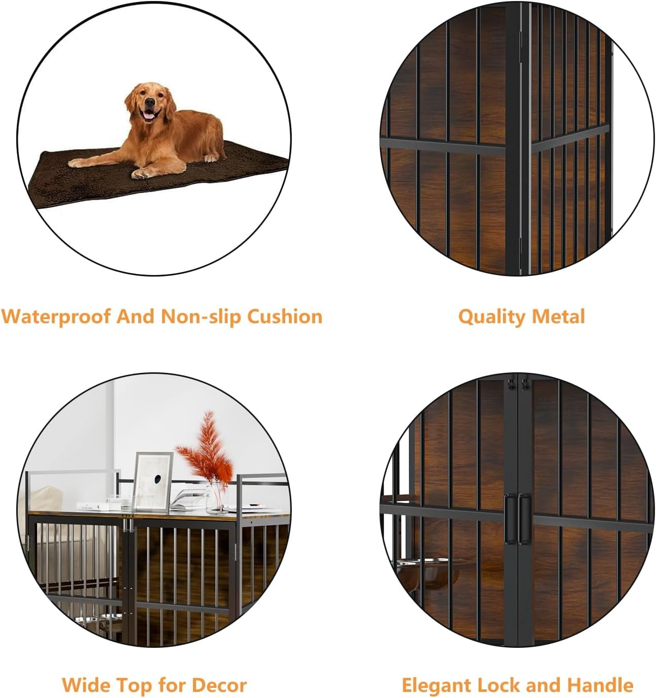 Wooden Dog Crate Furniture for Large Dogs, 41" Super Sturdy Indoor Dog Kennel with Adjustable Feeder & Extra Storage, Heavy Steel Tube Structure for Large Dogs
