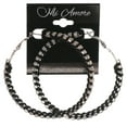 thumbnail image 2 of Silver-Tone & Black Colored Metal Hoop-Earrings With Crystal Accents #5104, 2 of 2
