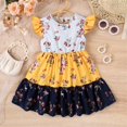 thumbnail image 2 of Rovga Casual Dresses For Girls Little Child Dress Summer Floral Print Tricolor Splicing Flying Sleeve Waist Princess Dress Daily Wear Party Birthday Girl Dress, 2 of 6