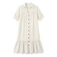 thumbnail image 2 of Bosfbaoi Dresses for Women Collared V Neck Short Sleeve Button Down Ruffle Hem Midi Shirt Dress, 2 of 6