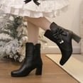 thumbnail image 4 of Lilgiuy Women's Ankle Boots Thick Heel Fall Winter Bow Tassel Lorita Round Toe Short Booties for Women, 4 of 7