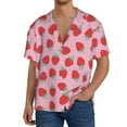 thumbnail image 3 of Xecao offers the Hand Drawn Strawberry for Men's Casual Short-sleeved Shirt, a button-up collared shirt with a pocket, perfect for beach vacations and yacht travel in the Medium size., 3 of 7