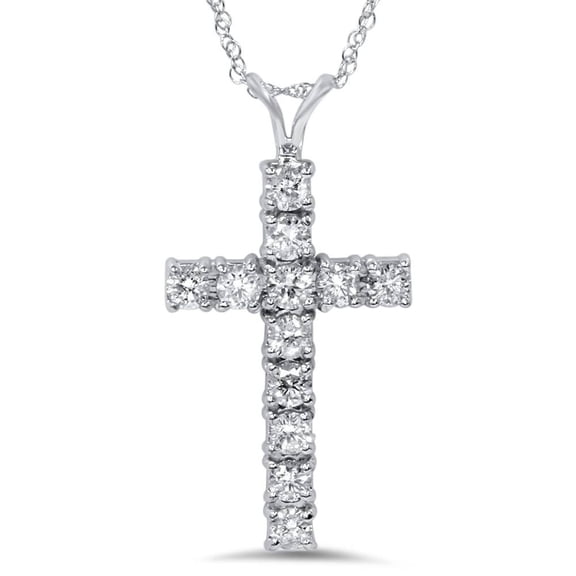 Pompeii 1 Ct Diamond Cross Pendant Necklace 18" 14k White Gold (G/H,I1)