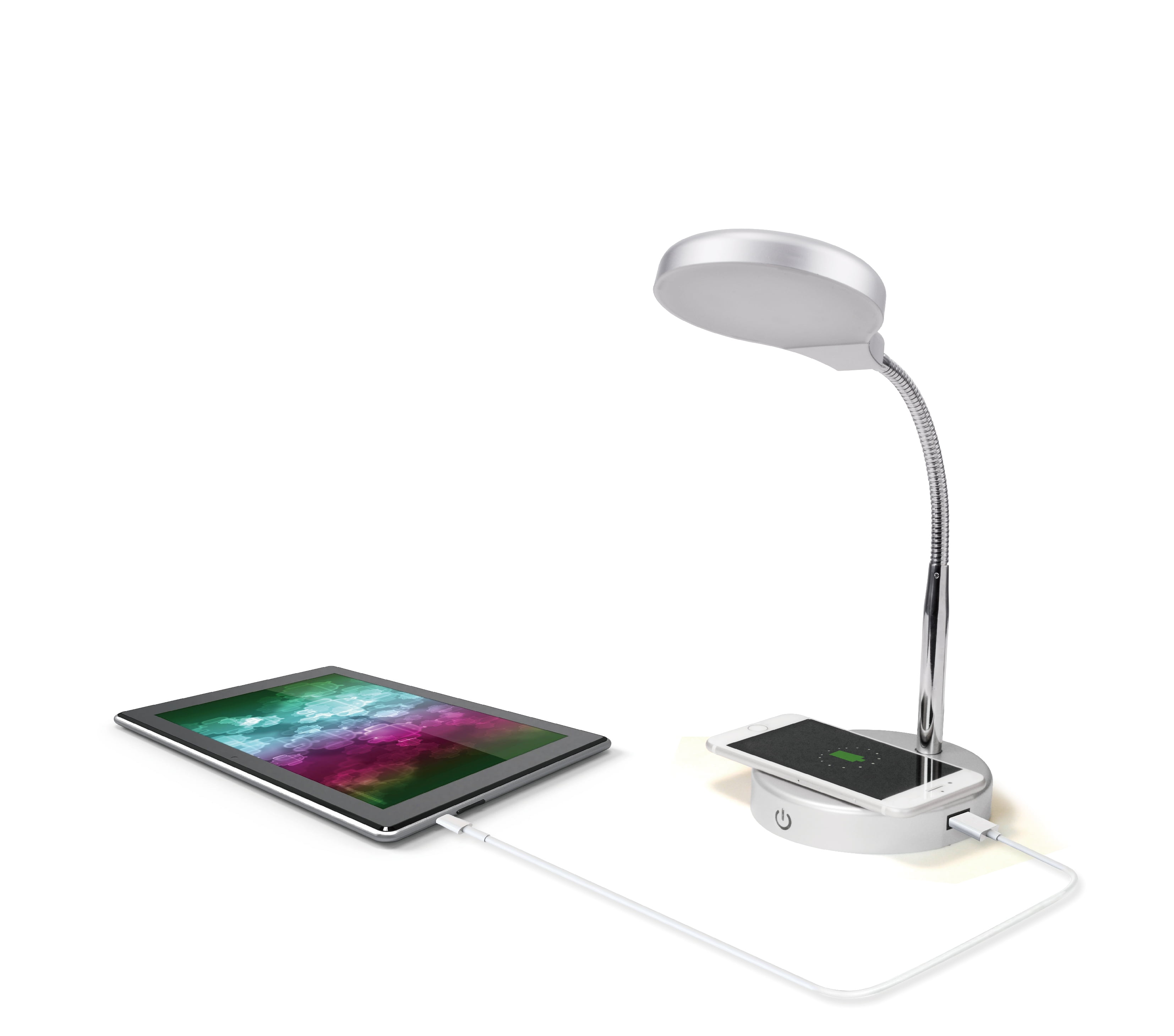 Mainstays LED Desk Lamp with Qi Wireless Charging and USB Port, Silver