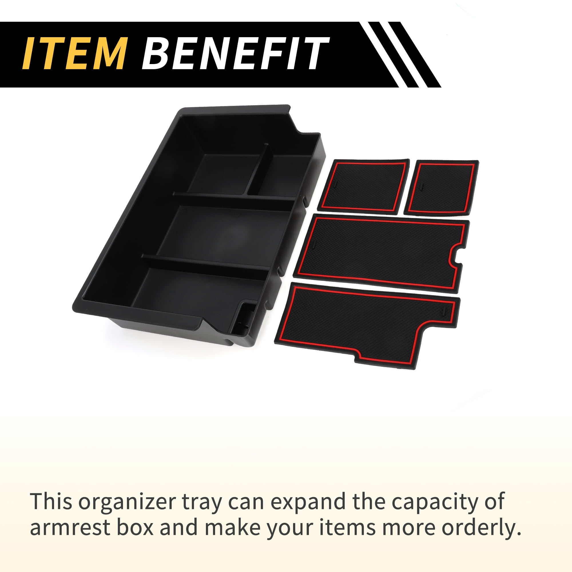 Unique Bargains Full Center Console Organizer Tray for Chevy Silverado for GMC Sierra 2500 3500 HD Yukon 15-19 Armrest Storage Box Insert Tray Full Console w/Bucket Seats ONLY Plastic Black Red