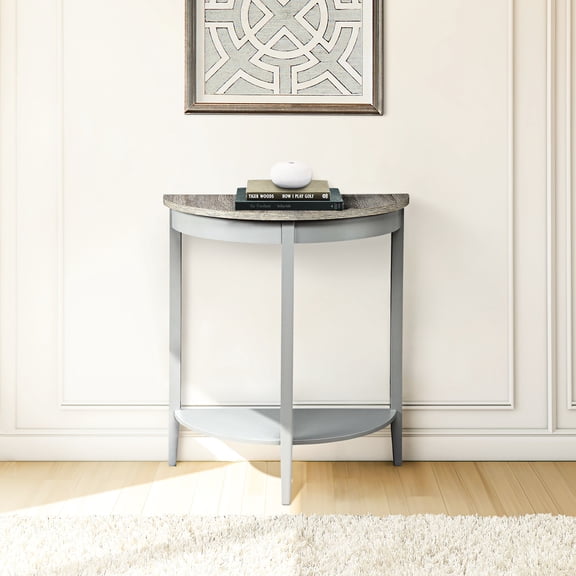 Gray And Oak Half-moon Console - Versatile With Storage Space Stylish Shelf